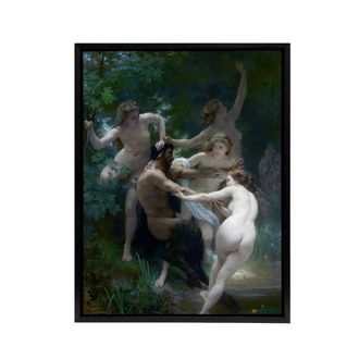 Artery8 William Adolphe Bouguereau Nymphs Framed Canvas Wall Art Print | Size: W24 x H32