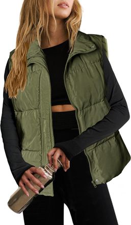 Zeagoo Womens Sleeveless Quilted Vest Warm Lightweight Winter Jacket Autumn Short Vests with Zip and Pockets S-XXL, Army Green, L