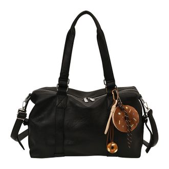 Generic PU Leather Shoulder Bag Large Tote Bag with Pendant Hobo Bag for Women (Black)