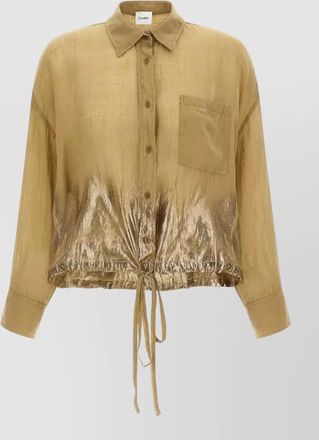 Nude linen blend cropped long-sleeve shirt