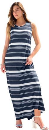 Roaman's Plus Size Sleeveless Crew Neck Maxi Dress in Navy Bold Stripes at Nordstrom, Size 20