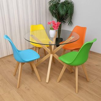 Kosy Koala Round Glass Dining Table Set With 4 Mix Plastic Chairs