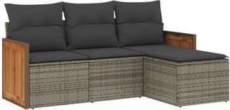 vidaXL Vidaxl - Set De Sof&aacute;s De Jard&iacute;n 4 Pzas Y Cojines Rat&aacute;n Sint&eacute;tico Gris