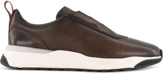 Santoni Brown Perforated Cedar Sneakers