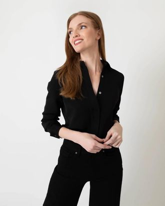 Ann Mashburn Icon Blouse In Black Silk Crepe De Chine