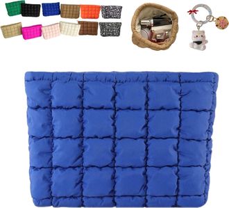 Generic Solid Color Quilted Design Clutch, Large Capacity Travel Storage Bag, Cute Quilted Puffer Makeup Bag,Women Travel Toiletry (Blue)