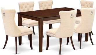 East West Furniture 7 Piece Dining Room Furniture Set Consists of a Rectangle Solid Wood Table