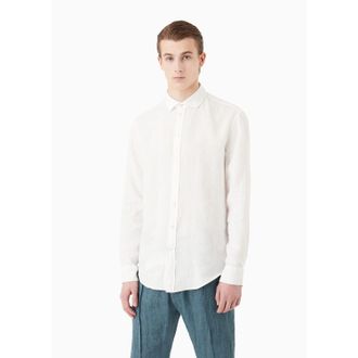 Emporio Armani Mens Shirt in White Linen - Size X-Large
