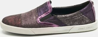 Jimmy Choo London Metallic Purple Lace Print Suede Demi Sneakers