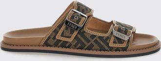 Fendi Sandali flat Feel in pelle e tessuto con monogramma FF e doppio cinturino
