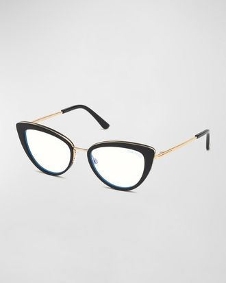 Tom Ford Blue Block Metal Cat-Eye Optical Frames