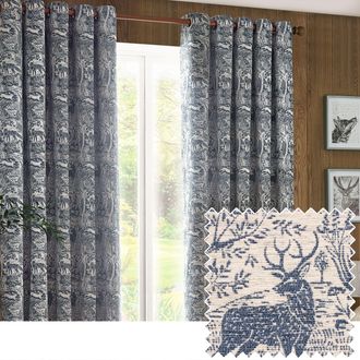 furn. Winter Woods Animal Chenille Eyelet Curtain Pair in Midnight | Size: 229 cm width x 183 cm drop