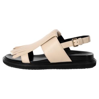 Marni Marni Fussbett Fringed Sandalen van Ivoor Leer