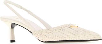 Prada Womens Woven Leather Slingback Pump White