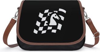 Generic Black And White Horse Racing Flag Fashion Womens Crossbody Bags Novelty Handbag Shoulder Bag Purse