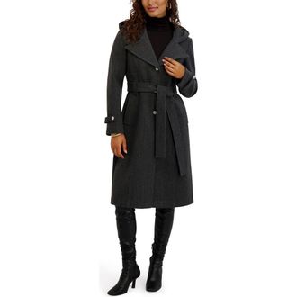 Kensie Belted Plush Trench Coat in Charcoal at Nordstrom Rack, Size Large