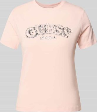 Guess T-Shirt aus Viskose-Elasthan-Mix mit Logo in Hellrosa, Gr&ouml;&szlig;e XS