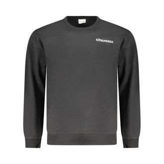 Superga Sweatshirts, male, Black, Size: 2XL Cotton Crewneck Sweatshirt with Ribbed Trims