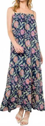 THML Clothing Strap Tie Floral Maxi Dress In Navy