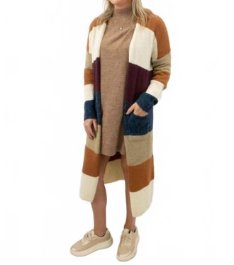 HYFVE Womens Striped Multi Color Cardigan In Beige
