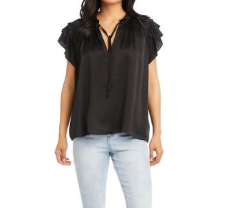 Karen Kane Bethany Flutter Sleeve Top In Black