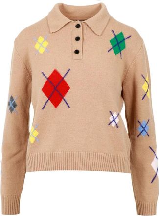 Msgm Polo shirt met lange mouwen - Dames - Ronde hals truien - Bruin - L - Wol - Truien & Vesten