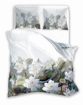 OEM Ropa De Cama De Sat&eacute;n De 140 X 200 Cm Con Estampado Digital De Flores Nobles Y Vegetaci&oacute;n Sobre Fondo Claro