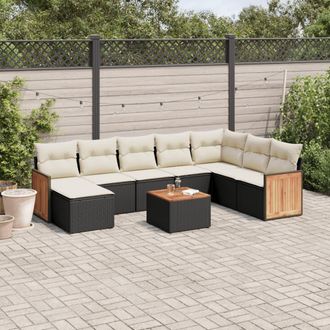 vidaXL Set De Sof&aacute;s De Jard&iacute;n 8 Piezas Y Cojines Rat&aacute;n Sint&eacute;tico Negro Vidaxl