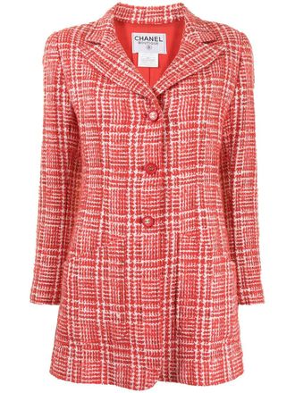 Chanel 1997 checked tweed coat - women - Acrylic/Nylon/Rayon/Mohair/Wool - 36 - Red