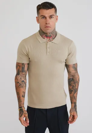 Siksilk Mens Stone Knitted Polo T-Shirt XXL