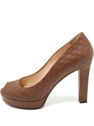 Gucci Guccissima peep-toe platform pumps - Marrone