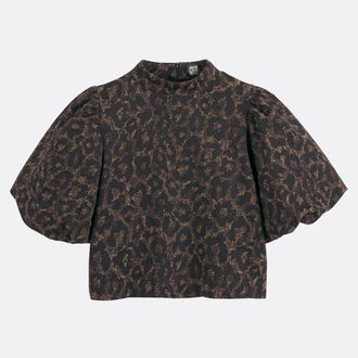 La Redoute Collections Blouse met opstaande kraag, luipaardjacquard