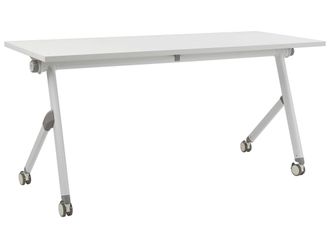 Beliani Scrivania Rettangolare Pieghevole Con Rotelle Portatile Con Struttura In Metallo Bianco 120 X 60 Cm Bendi