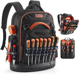 OEM Mochila Para Herramientas, Mochila De Trabajo 365 X 195 X 470 Mm Con 64 Bolsillos, Compartimento Para Port&aacute;til Y Base Moldeada, Organizador De Herrami