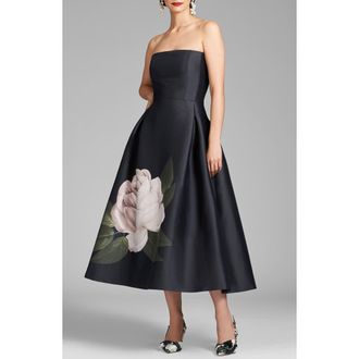 Sachin & Babi Shay Strapless Mikado Midi Cocktail Dress in Blooming Rose at Nordstrom, Size 12