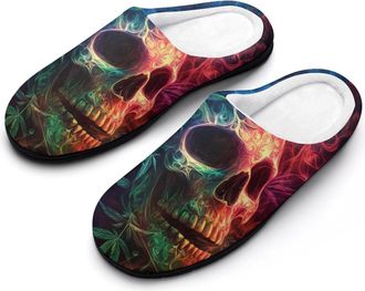 Generic Skull Weed Leaf Smoke Mens Slippers Comfortable And Non-slip Cotton Slipper Shoe for House