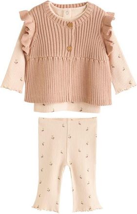 Next Kids Ruffle Vest, Rib T-Shirt & Leggings Set in Rust Brown at Nordstrom, Size 1.5-2Y