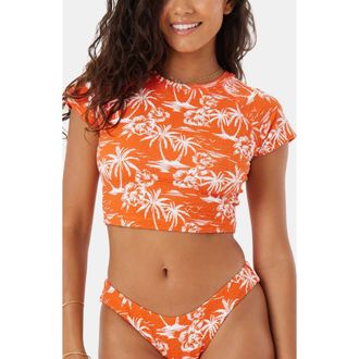Roxy Vacay Vibes Crop Short Sleeve Rashguard in Red at Nordstrom Rack, Size Medium