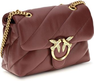 Pinko Womens Love Mini Puff Shoulder Bag Ribes Intenso-Antique Gold Calf Leather Bos Taurus