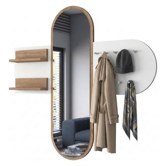 Dmora Perchero Guardia, Con Espejo, 9 Ganchos, Instalaci&oacute;n En Pared, 120h Cm Blanco