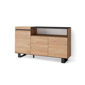 Skraut Home Aparadores Para Sal&oacute;n, Gran Capacidad De Almacenaje, 150x87x35cm, 3 Puertas, Dise&ntilde;o Industrial, Estilo Moderno, Roble Y Negro - Skraut Home