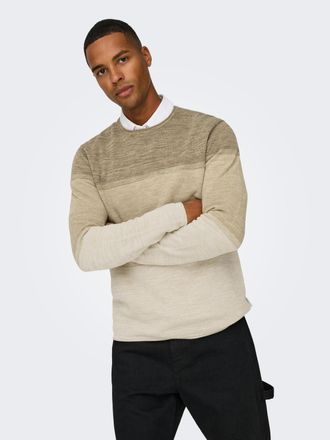 Only & Sons Strickpullover ONLY & SONS ONSFELIX REG 12 CREW KNIT NOOS, Herren, Gr. M, beige (silber lining), Strick, Obermaterial: 100% Baumwolle, colorblocking, 