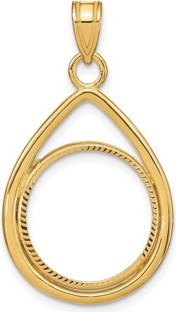 Diamond2Deal 14k Yellow Gold Diamond-cut Lightweight Teardrop 16.5mm Coin Bezel Pendant