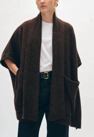 White + Warren Cashmere Blend Open Poncho In Brown/black