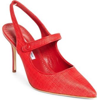 Manolo Blahnik Camparisli Pointed Toe Mary Jane Slingback Pump in Bright Red/Bright Red at Nordstrom, Size 6.5Us