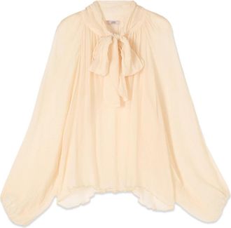 Oltre Lange Mouw Blouse met Strik - Dames - Blouses - Wit - M - Overhemden