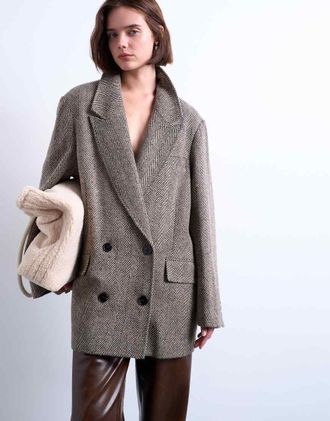 Topshop Heritage - Blazer in twill di misto lana multicolore