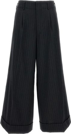 Comme Des Garçons Broeken, Dames, Zwart, S, Zwarte Gestreepte Broek met Omgeslagen Zoom