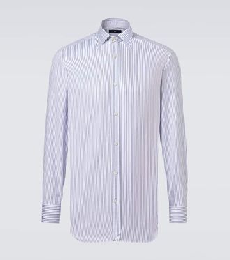 Dunhill Camicia Oxford in cotone e lana a righe