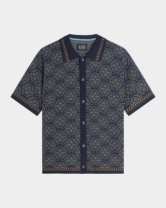 Scotch & Soda Men & apos;s Soft Geo Sky Captain Jacquard Knitted Polo Shirt